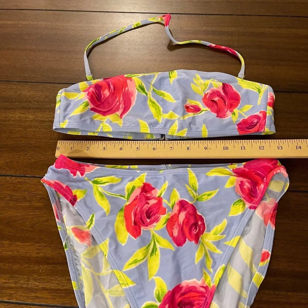 La Blanca Women's 2-Piece Rose Floral Swimsuit Set Size 10 Blue pinkgreen m